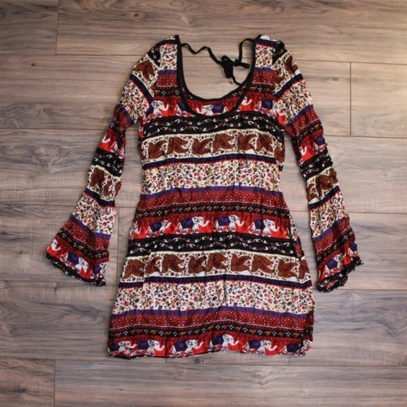 Abercrombie & Fitch Boho Red Elephant Long Sleeve Dress S - Picture 6 of 12